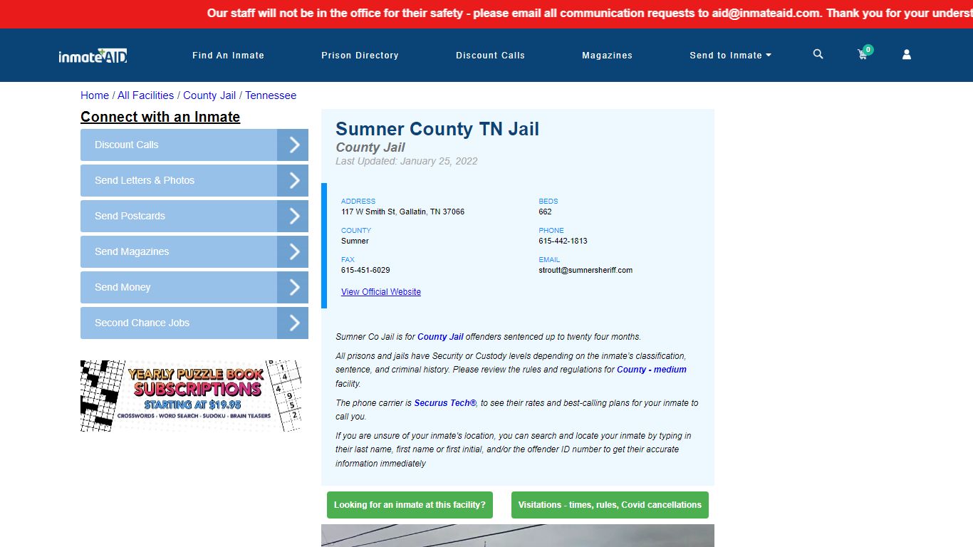 Sumner County TN Jail - Inmate Locator - Gallatin, TN